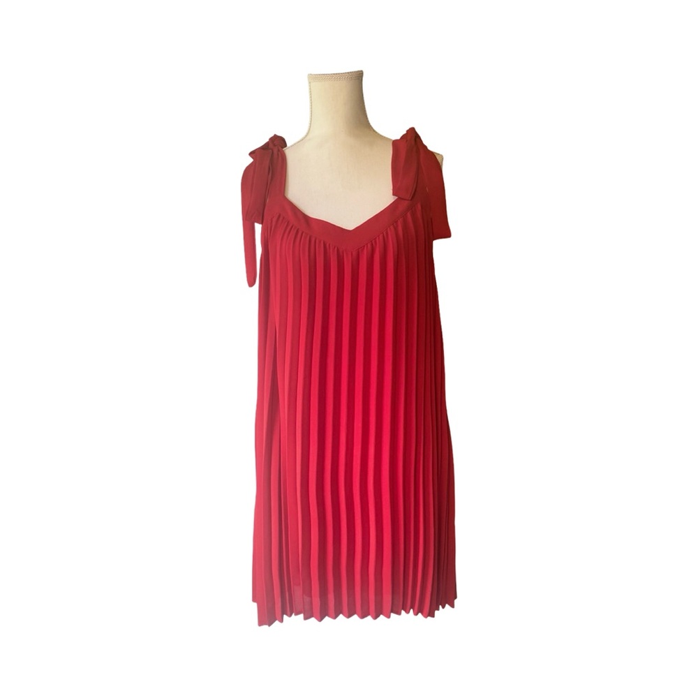 Red Pleated Sleeveless Dress with Bow size L France